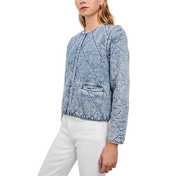 Rails Women Blue Denim Light Wash Ency Front Button Quilted Boxy Jacket Size XL - Picture 4 of 6
